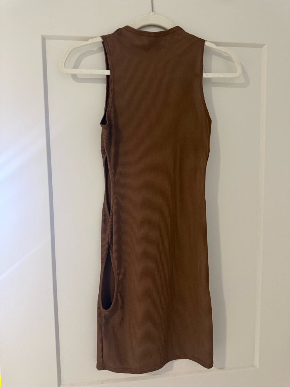Brown Ribbed Cutout Dress